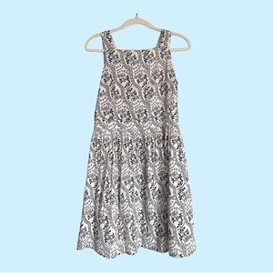 Loft  White & Navy Floral Stitch Print Cutout Back Skater Mini Dress Size 2